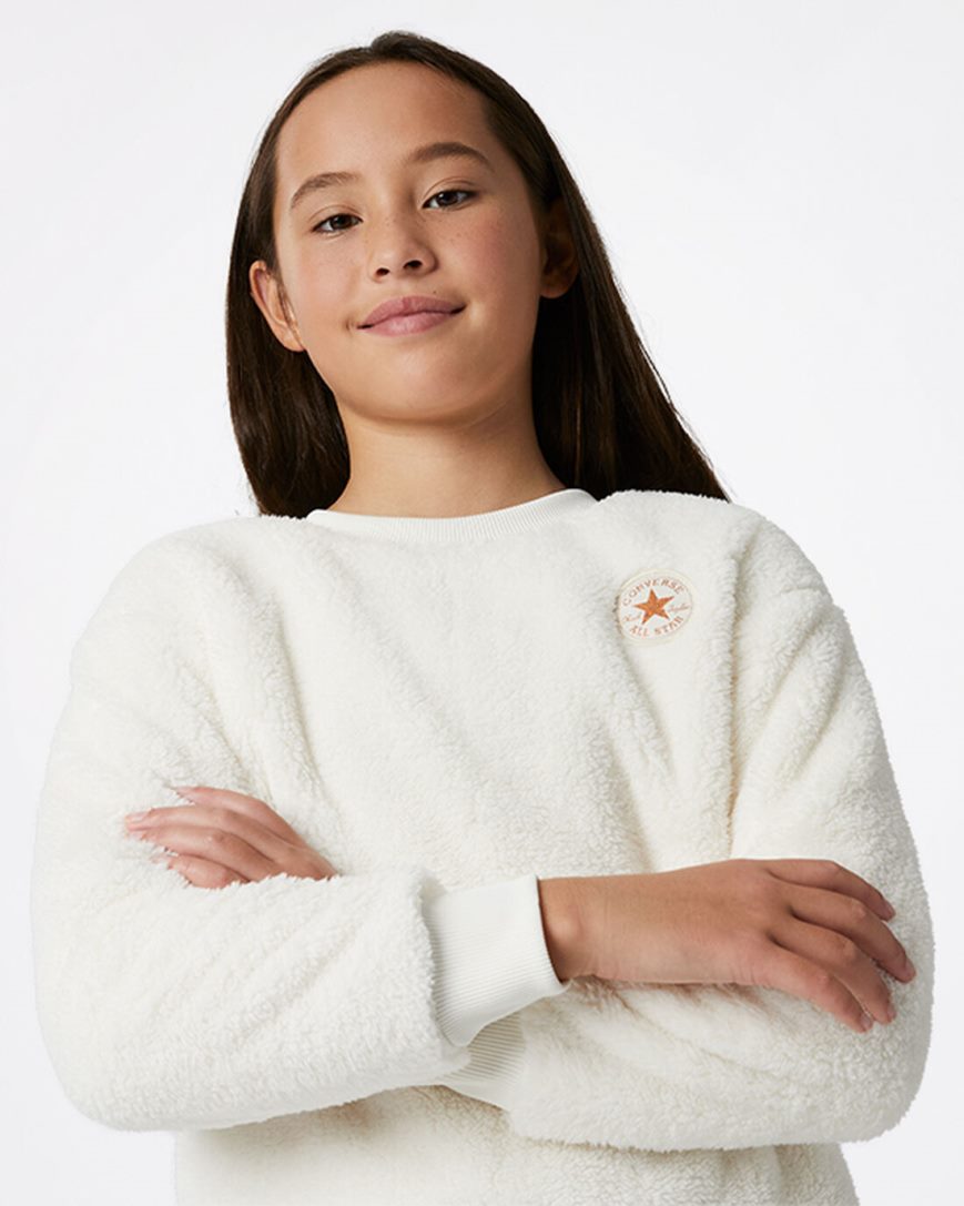 Girls' Converse Sherpa Crewneck Sweatshirts Beige | AU C536EK